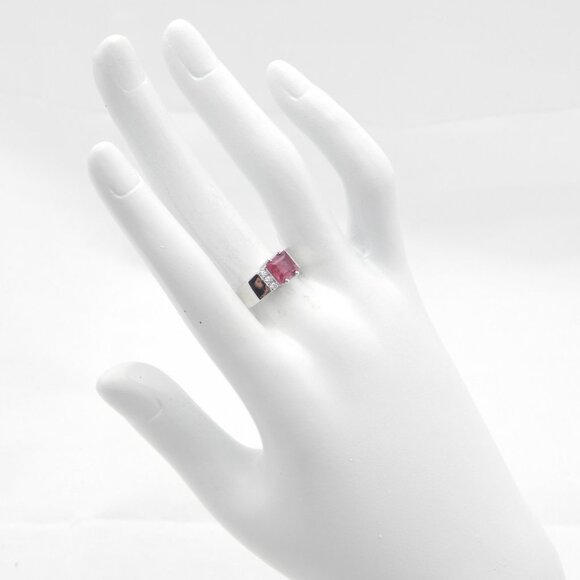 Genuine Pink Tourmaline Cushion Cut Ring in 925 Sterling Silver - Picture 5 of 6
